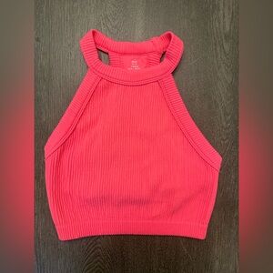 LIKE NEW AERIE BRIGHT PINK RIBBED CROP TOP DOUBLE LINED BRA - Size XS SKU:174